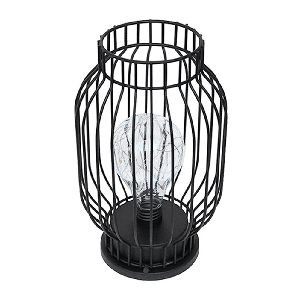 Battery Operated Lamp Vintage Wrought Iron Cage Bedside Lamp Nightstand