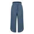 thumbnail image 6 of Olyvenn Women's Fashion Casual Solid Color Cotton and Linen Drawstring Nine Point Pants with Pocket Loose Casual Pants Blue L, 6 of 7