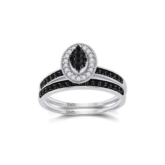 Sterling Silver Round Black Color Enhanced Diamond Bridal Wedding Ring Band Set 1/2 Cttw