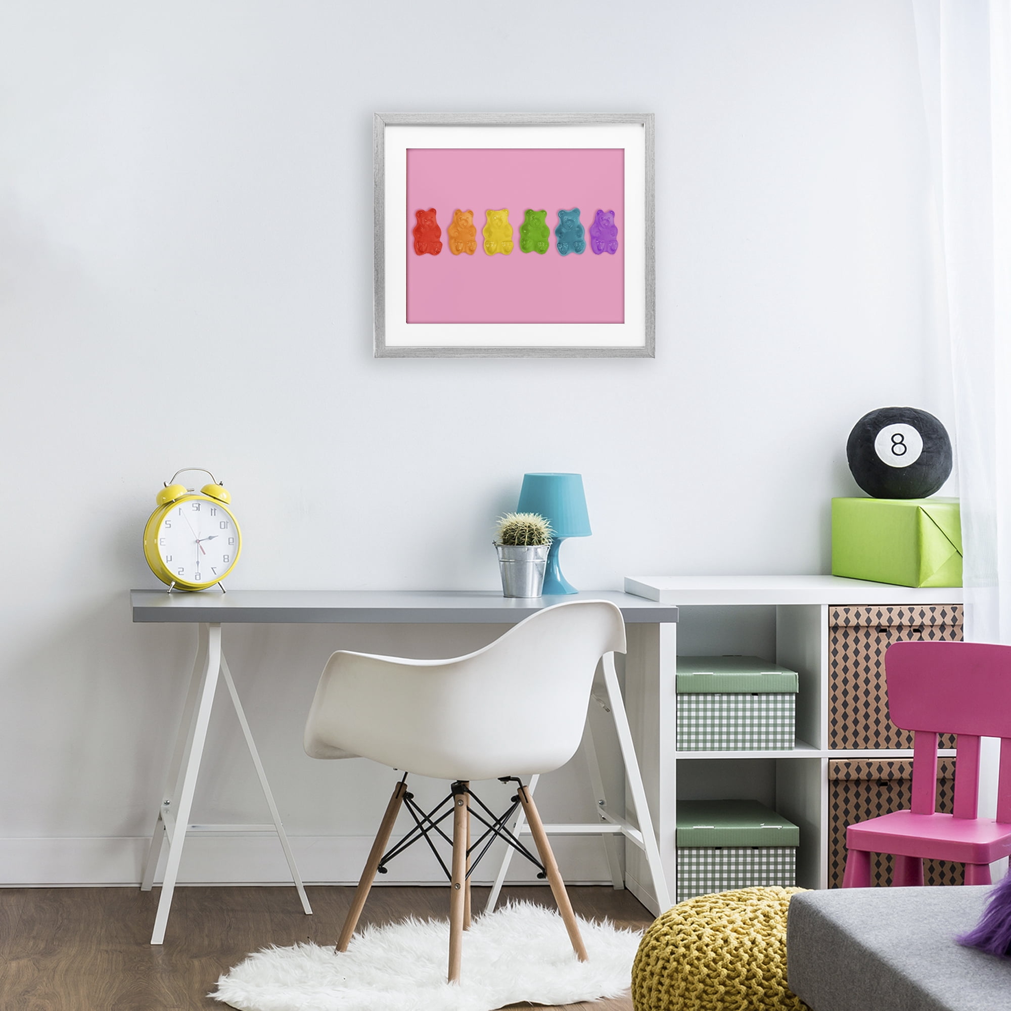 Stupell Industries Rainbow Gummy Bears on Pink Gray Framed Print Under Glass, design by LISH Creative