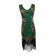 thumbnail image 3 of Vestido de lentejuelas para mujer, elegante traje de baile, cuello en V, sin mangas, vestido estilo flapper de moda Verde oscuro, 3 of 9
