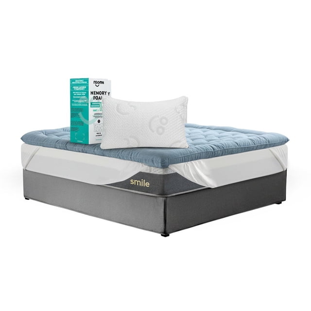 Base Gris Individual + Almohada + Top Fresh + Colchón Smile