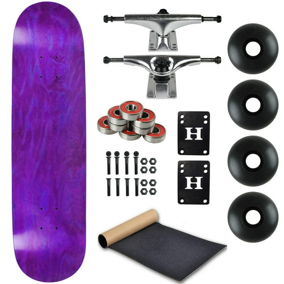 Moose Skateboard Complet Violet Taché 7.75 Pouces avec Camions Argentés et Roues Noires