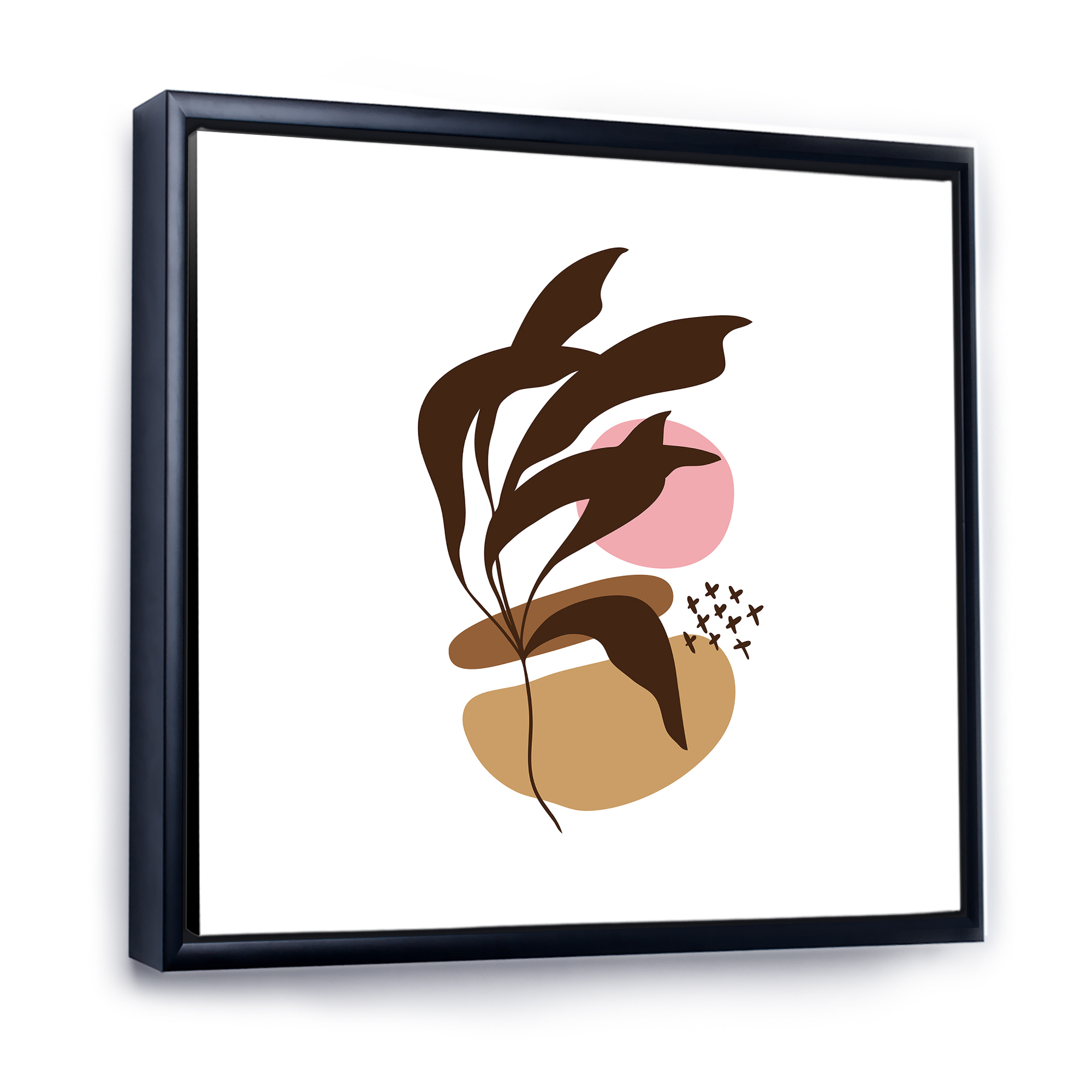 Designart 'Abstract Plants With Elementary Shapes' Modern Framed Canvas Wall Art Print