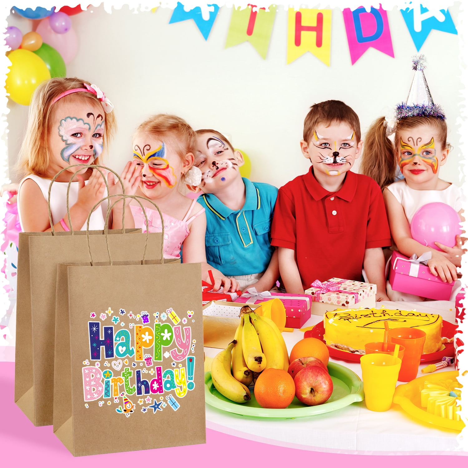 BagDream 100Pcs Brown Kraft Paper Bags with Handles, Paper Gift Shopping Bags Medium Size for Wedding, Father's Day, Baby Show and Birthday, 8"x4.25"x10.5"