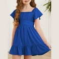 thumbnail image 2 of TQWQT Blue Dresses for Girls Off Shoulder Girls Dresses Size 4-5 Summer Cute Tie Back Dresses Kids Square Neck Party Dress Girls Dresses Tween Girls Clothes, 2 of 7