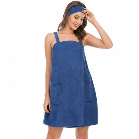 

Monfince Women s Body Wrap with Adjustable Closure Absorbent Sling Robe Housecoat Shower Bath Gym Cover Up Blue M