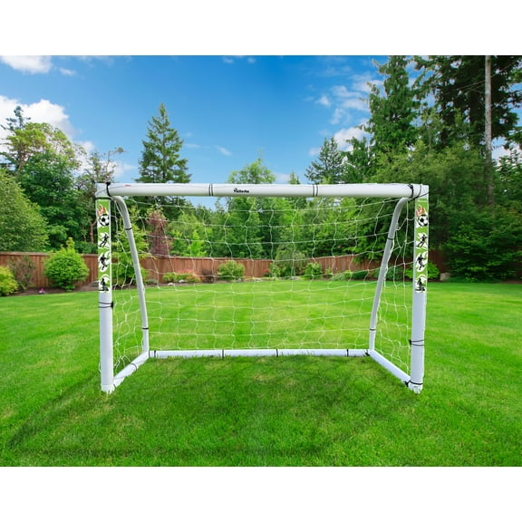 Vallerta® Soccer Goal 12x6Ft Portable Weatherproof PVC Frame with 2 Nets, Carry Bag and Ground Stakes, Youth Regulation Sizes for Kids and Adults, Outdoor/Indoor