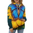 thumbnail image 4 of Blue Butterfly Sunflower Print Men's Women Vintage 3D Hooded Sweatshirt - All-Season Loose Fit Streetwear, 4 of 6
