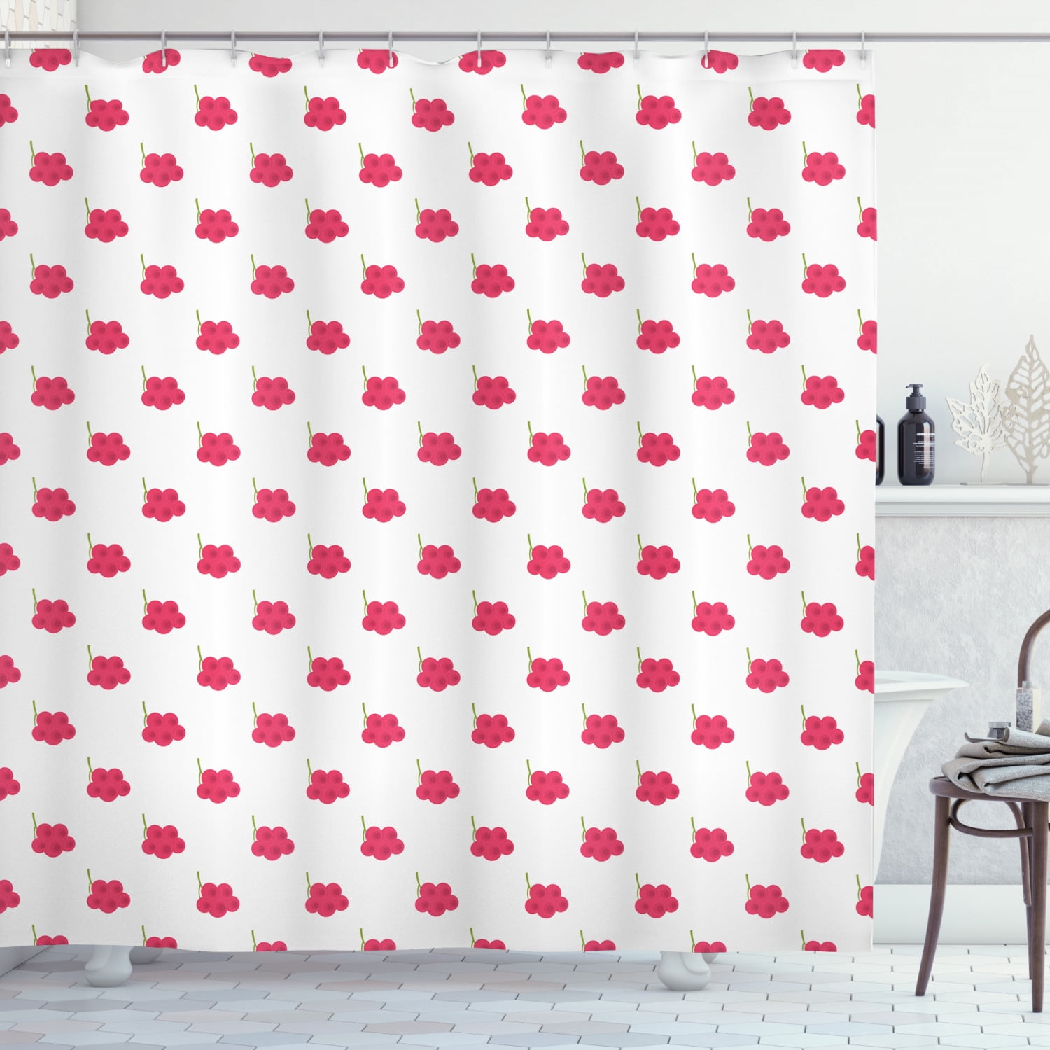 Cranberry Shower Curtain, Vibrant Summer Berry Pattern Fresh Retro ...