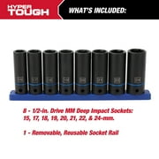 Hyper Tough 9-Piece 1/2-inch Drive Deep Metric Impact Socket Set (mm)