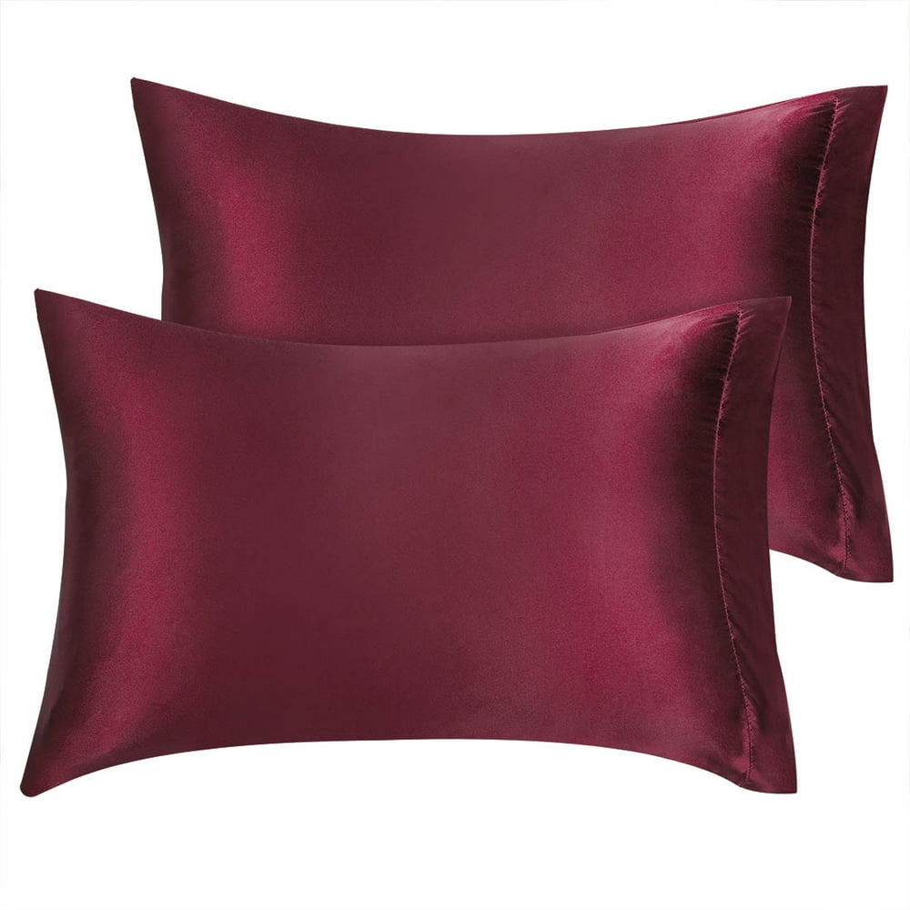 Unique Bargains 2Pack Satin Pillowcases Pillow Covers Burgundy King