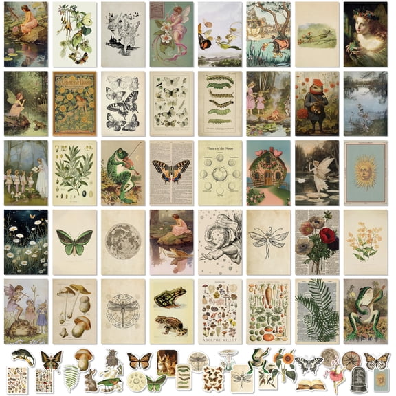 97 Decor Fairycore 4x6 Vintage Cottage Art Print Set, 40 Pieces