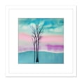 thumbnail image 1 of Tranquil Lone Tree in a Teal Pink Pastel Landscape Watercolour Painting Square Wooden Framed Wall Art Print Picture 8X8 Inch, 1 of 4