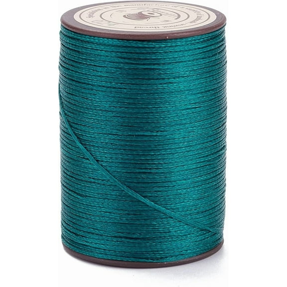Flat Waxed Polyester Thread String Micro Macrame Cord for Leather Sewing Stitching Teal 0.8~0.9x0.3mm 109.36 Yards(100m)/Roll