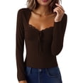 thumbnail image 4 of JAJAHO Womens Long Sleeve Shirts Lace Square Neckline Slim Fit Top 2026 Fall Y2K Basic Tee Lightweight Trendy Tops, 4 of 4