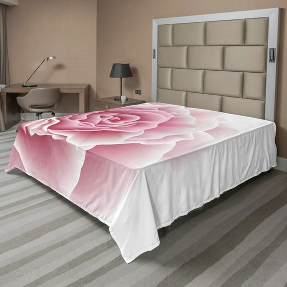 Ambesonne Pale Pink Flat Sheet, Rose Petals Beauty, California King, Pale Pink White