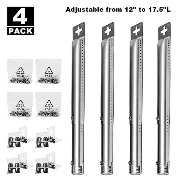 Set of 4 stainless steel burners for Weber Gas Grills, adjustable length from 12 to 17.5 inches