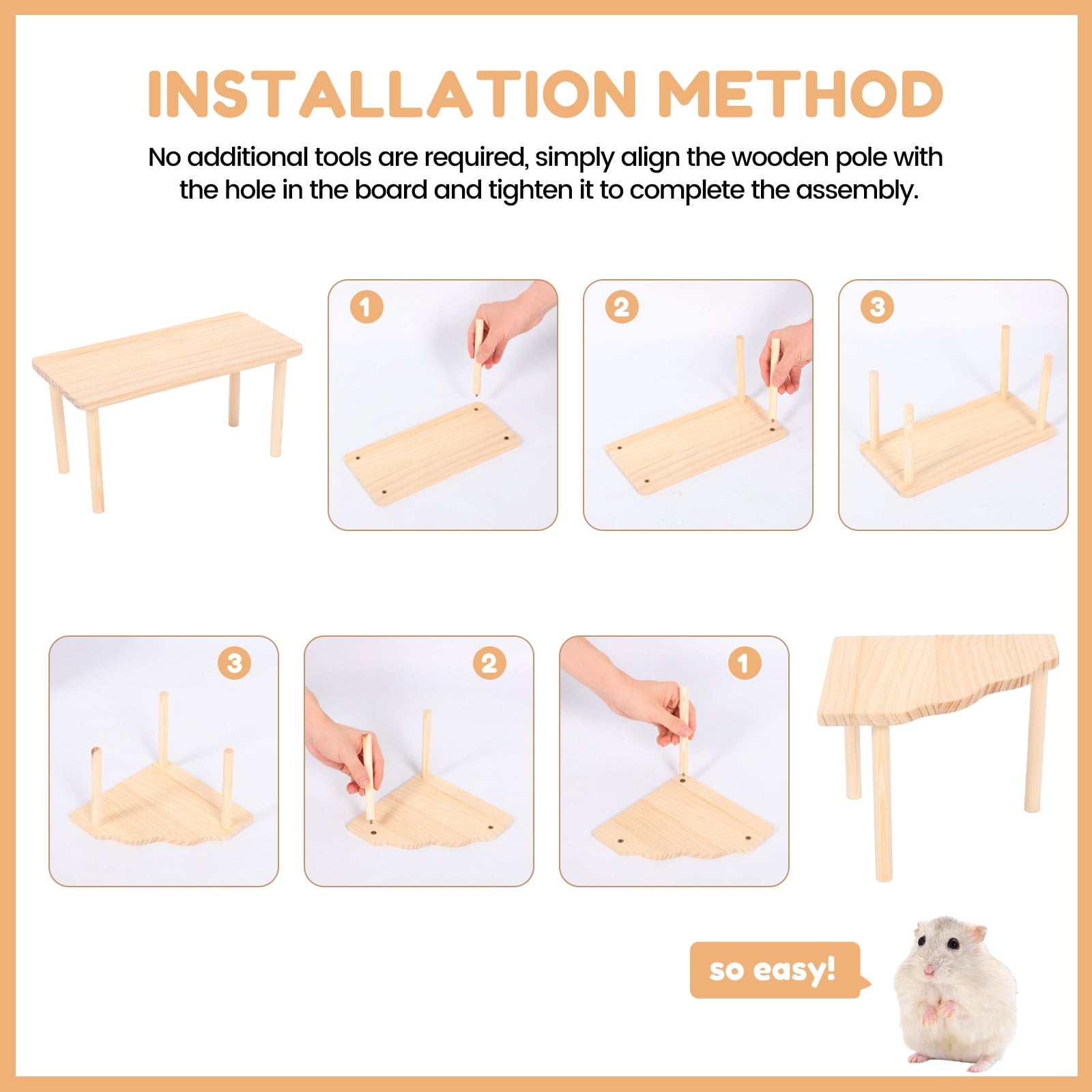 Threns 4 Pack Hamster Play Wooden Platform for Dwarf Syrian Hamsters Gerbils Mice Degus or Other Small Pets, Wooden Hamster Climbing Toy with Platform Decor
