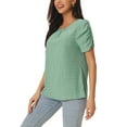 thumbnail image 4 of INSPIRAR CHIC Blusas de Manga Corta Fruncidas para Mujeres, Blusas Elegantes y Casuales con Cuello Redondo, Camisetas de Verano XL Verde, 4 of 5