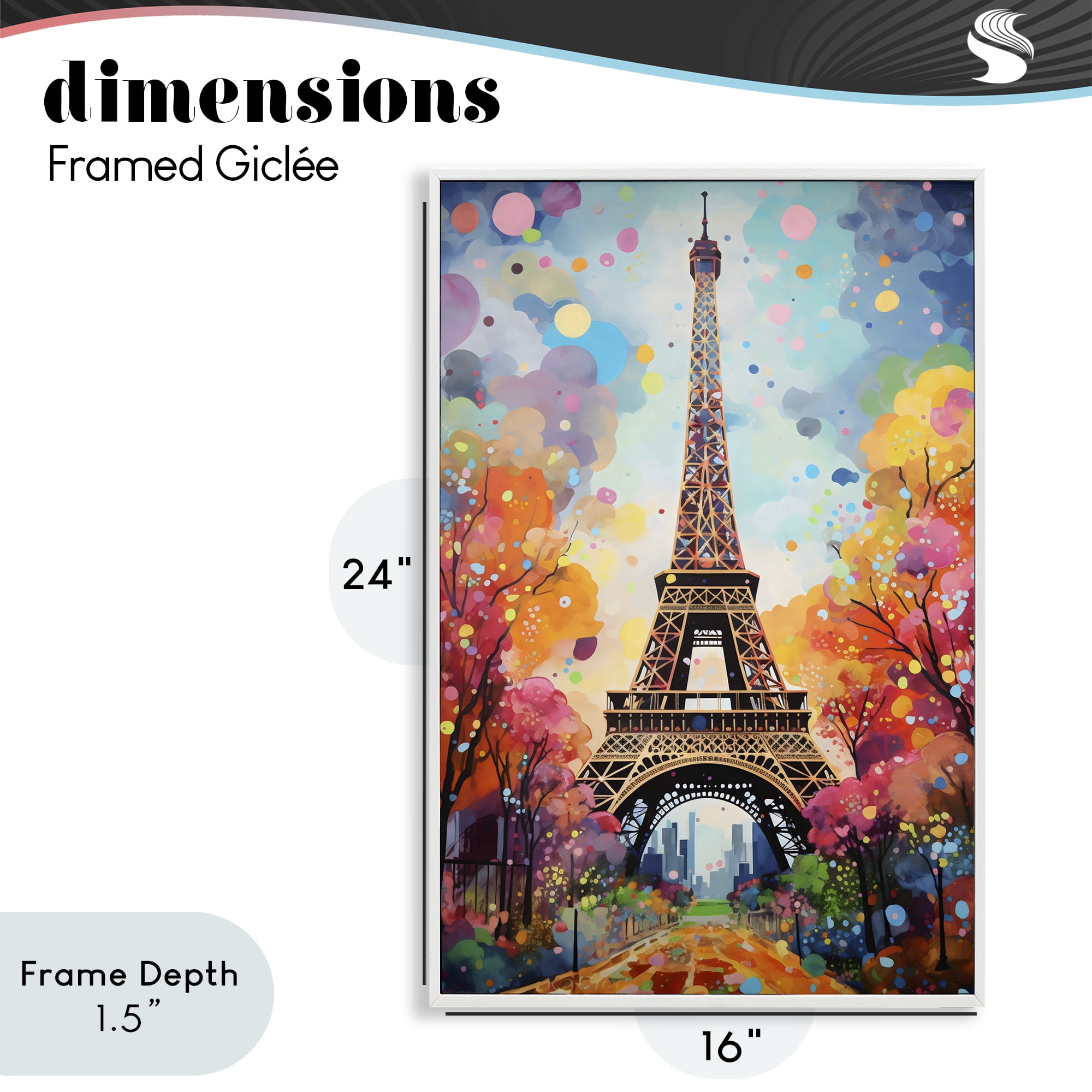 Stupell Industries Eiffel Tower with Colorful Trees White Framed Giclee Art, design by Creative Studio
