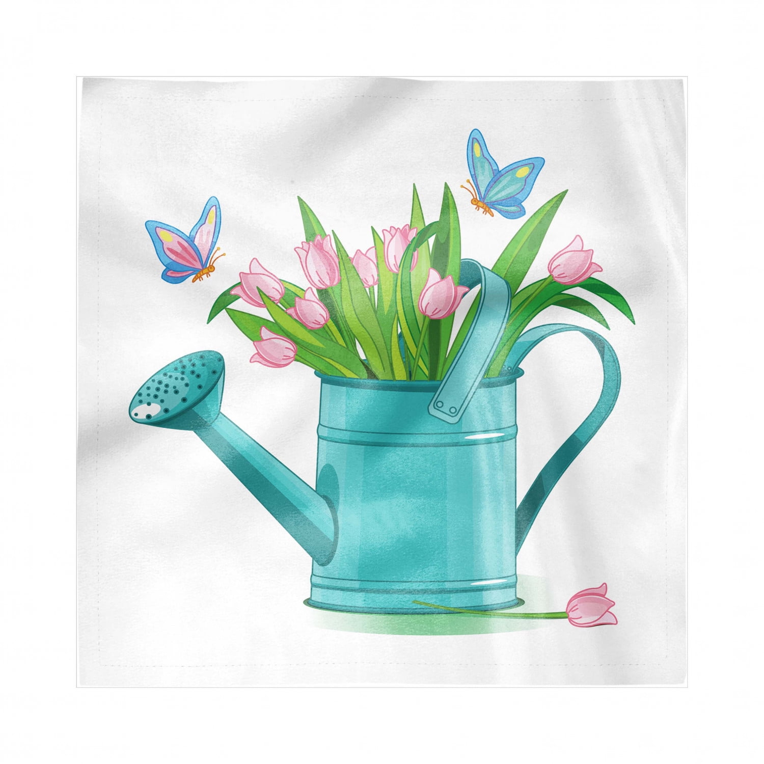 Floral Decorative Satin Napkins Set of 4, Bouquet of Tulips in Watering