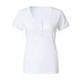 thumbnail image 4 of PMVFHDE Women's Fashion Casual Short Sleeve Top Button Down Solid Blouse T Shirt womens tops casual White, 4 of 8