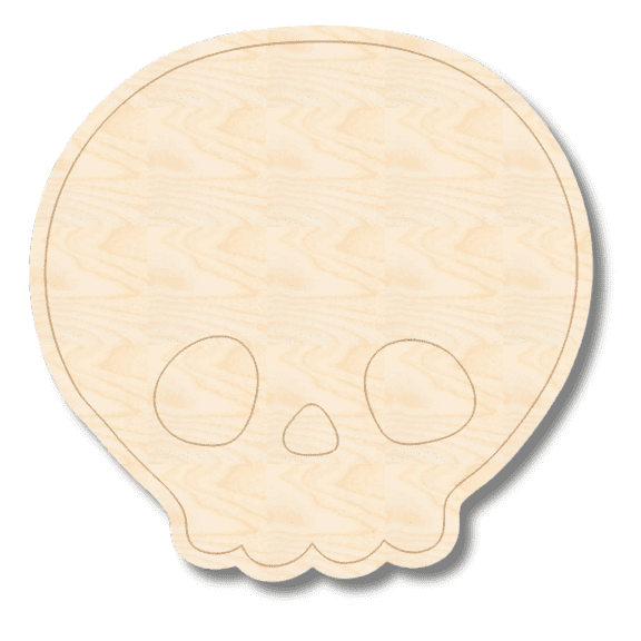 Unfinished Wood Etched Cute Skull Shape | Paint By Line Crafts 7" / 1/8"