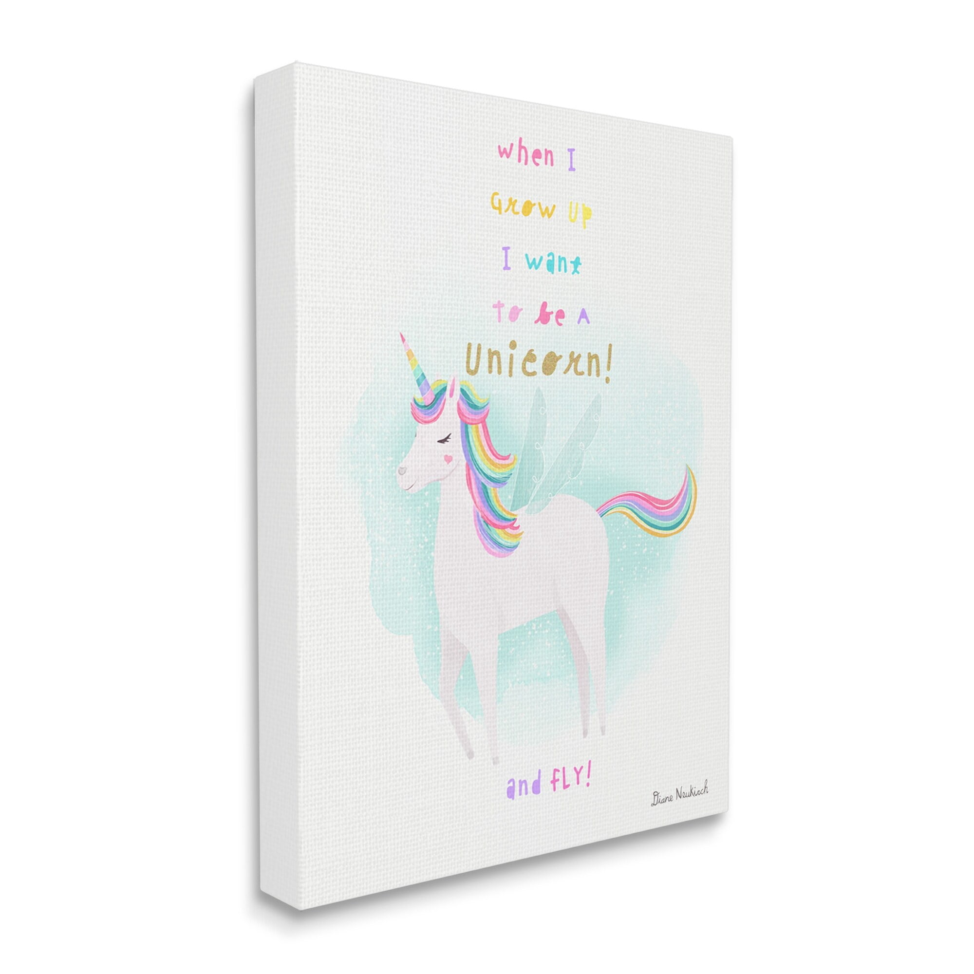 Stupell Industries Inspiring Unicorn Quote Mythical Fantasy Rainbow Design Graphic Art Gallery Wrapped Canvas Print Wall Art, Design by Diane Neukirch