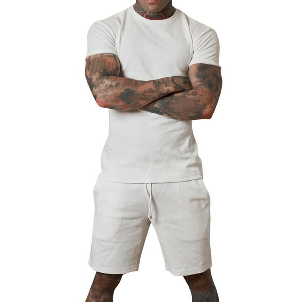 Pantalones cortos de manga corta para hombre, traje deportivo y de ocio de dos piezas Pompotops oipoqjl35231
