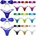 thumbnail image 2 of Conjunto de bikini micrometálico brillante para mujer, lencería sexy, sin tirantes, con lazo en la espalda, mini sujetador y tanga, ropa interior de playa, 2 of 4