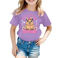 thumbnail image 3 of WhouRiu Little Girls' Tshirt Capybara Print Short Sleeve Tee Children Cozy Loose Sports Wear Breathable T Shirts Purple,Sized 5-6, 3 of 3
