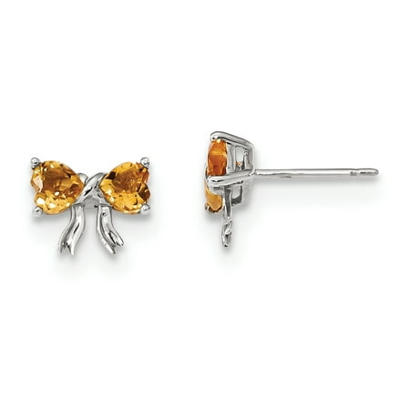 14k White Gold Polished Citrine Bow Post Earrings (Best Earrings For Babies)