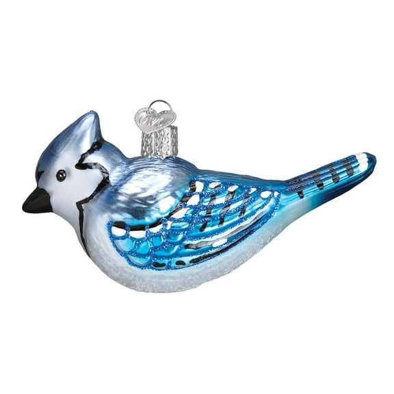 Old World Christmas Bird Watcher Collection Glass Blown Ornaments for Christmas Tree Bright Blue Jay 2.0