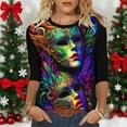 thumbnail image 4 of Cadancy Mardi Gras Shirt Women 3/4 Sleeve Trendy Crewneck Pullover Tunic Tops Rave Party Mask Print Carnival Blouse Casual Loose Holiday Outfits, 4 of 6