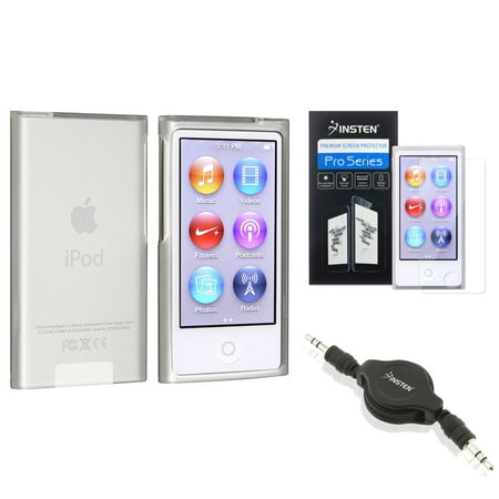 Insten Frost Clear TPU Case+Protector+Black 3.5mm Audio Cable For Apple iPod Nano 7 7th 7G