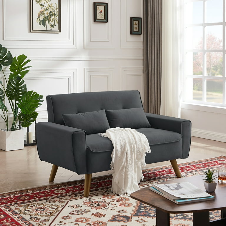 Sobaniilo 47 Small Modern Loveseat Sofa, Mid Century Linen Fabric 2-Seat  Sofa Couch Tufted Love Seat with Back Cushions and Tapered Wood Legs for