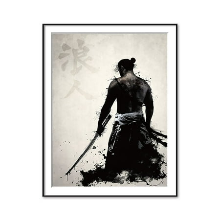 Black And White Japanese Warrior Picture Art Retro Canvas Prints ...