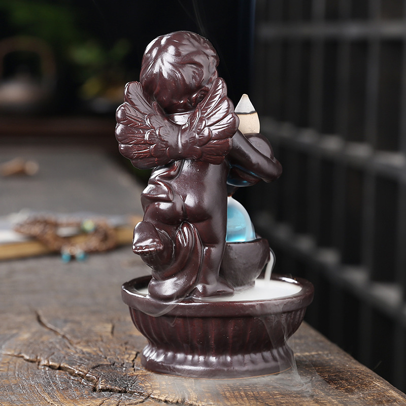Boy Angel Ceramic Incense Burner Smoke Waterfall Backflow Censer Incense Holder Zen Home Decoration Living Room Decor