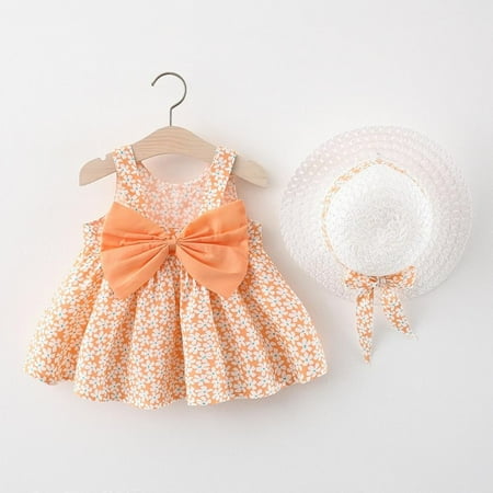 

Baby Girls Ruffle Tutu Dress with Hat Bowknot Flower Dresses Pageant Party Wedding
