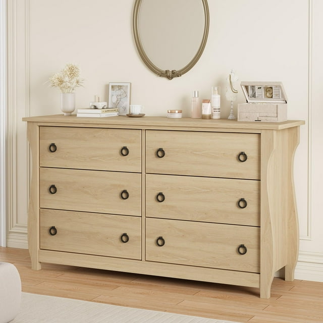 Commode à 7 Tiroirs/6 Tiroirs pour Chambre, Commode à Tiroirs de 47,2 Pouces de Large avec Rangement Autoportante, Coffre de Rangement en Bois pour Garde-Robe pour Salon, Chambre, Entrée, Chêne Naturel/blanc