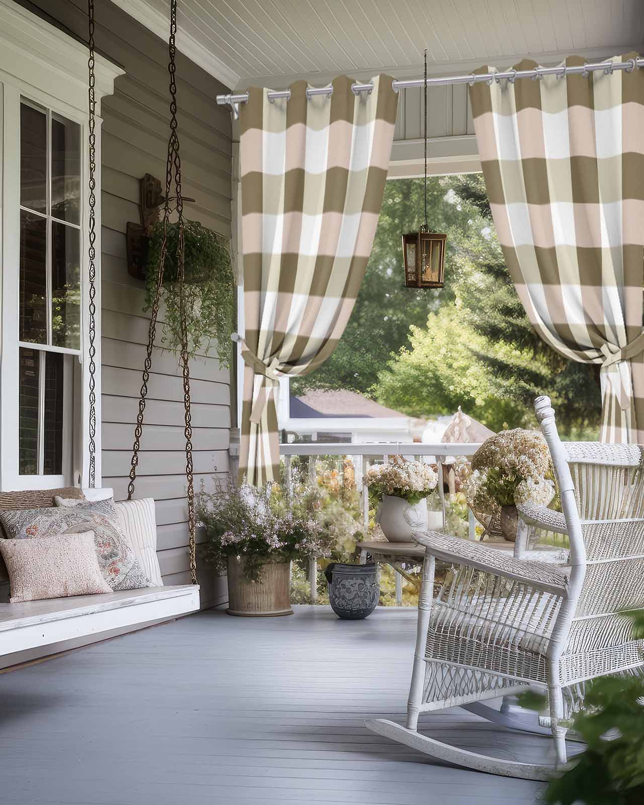 Outdoor Curtains for Patio, Brown Plaid Waterproof Blackout Outside Curtain for Porch/Pergola/Gazebo, Spring Summer Farmhouse Buffalo Checkered Thermal Insulated Drapes, 1 Panel, 54 x 84 Inch