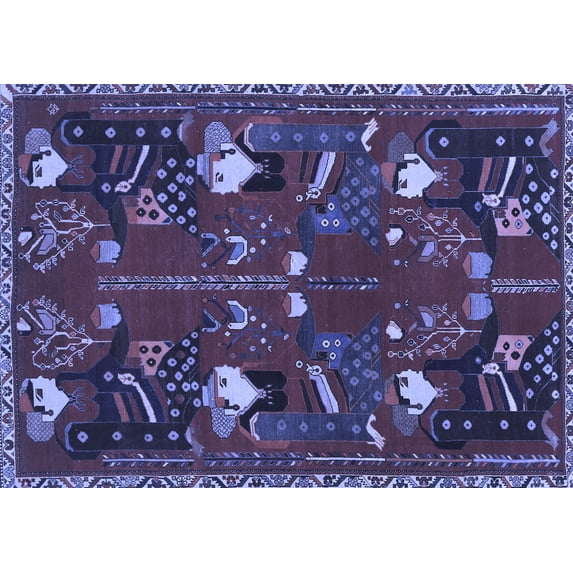 Ahgly Company Machine Washable Indoor Rectangle Persian Blue Traditional Area Rugs, 7' x 10'
