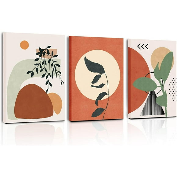 Matisse Canvas Boho Wall Art, Minimalist Wall Decor Living Room, Farmhouse Mid-Century Modern Leaf Wall Decoration for Bedroom, Bohemian Moon and Line Painting for Bathroom, Home Decor Print