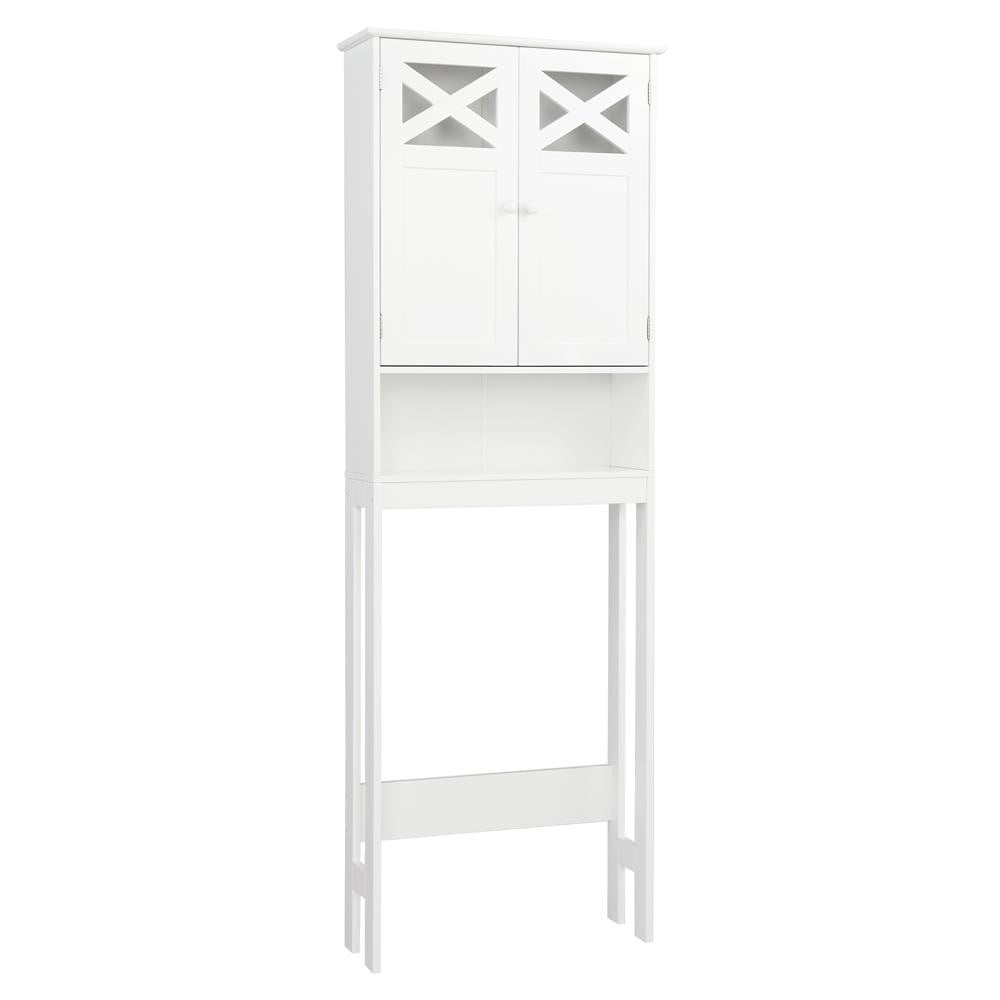 ETHFRF Over The Toilet Bathroom Storage Cabinet, Wooden Organizer with Adjustable Shelf, White MDF Waterproof Cabinet, Double Cross-Door Design, Anti-Tip Device for Bathroom Organization