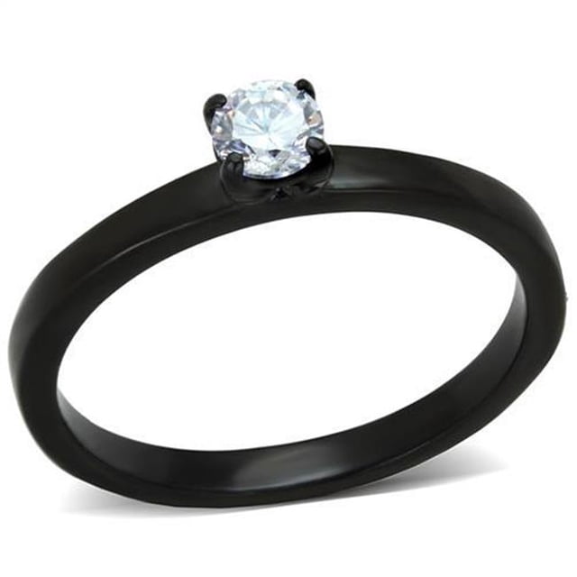 Alamode TK2016-7 Bague en Acier Inoxydable Noire pour Femmes avec Grade AAA CZ en Transparent - Taille 7