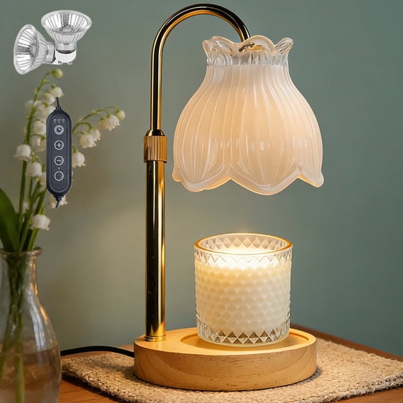 HIDAWN Candle Warmer Lamp with Timer Dimmable,Adjustable Height,Electric Flameless Wax Melter  for Jar Candles with 2 Bulbsfor Women Mom, House Warming Gifts New Home Decor-White Magnolia