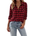 thumbnail image 2 of Classic Plaid Flannel Shirt Women Long Sleeve Button Blouses Fall Jackets Loose Casual Shirts Lightweight Breathable Fashion Fall Jackets, 2 of 9