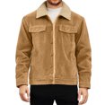 thumbnail image 2 of Men's Winter Thickened Long Sleeve Lapel Corduroy Jacket with Composite Lamb Wool Coat Design for Casual Outings, Workwear, and Holiday Events,Khaki,S, 2 of 5
