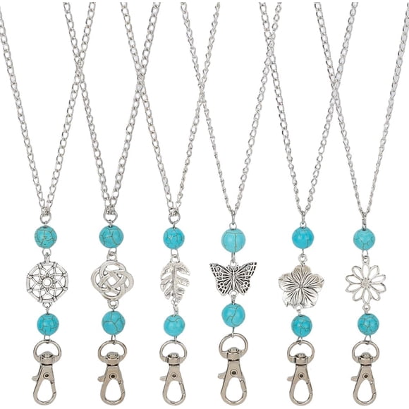 6pcs Vintage Lanyard Id Badge Lanyards Alloy Turquoise Id Name Cards Breakaway Fashion Funny Reel Holder Necklace Strap Badge for Women Teacher Nurse Cruise Necklace Making Kits
